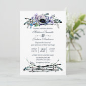 Boho Chic Mint & Navy Bloemen bruiloft uitnodiging (Staand voorkant)