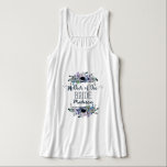 Boho Chic Mint & Navy Bloemen Moeder van de bruid Tanktop<br><div class="desc">Boho Chic Mint & Navy Bloemen & Veren Met Curly Tail & Stripe Hand Lettered Fonts Bruiloft Gepersonaliseerde Moeder van de bruid T-shirt. Check mijn winkel om de hele bruidssuite te zien voor dit ontwerp!</div>