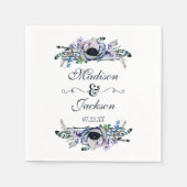 Boho Chic Mint & Navy Bloemen Monogram Bruiloft Servet (Voorkant)