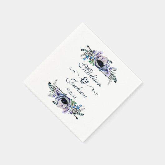 Boho Chic Mint & Navy Bloemen Monogram Bruiloft Servet (Hoek)