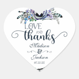 Boho Chic Mint & Navy Bloemenliefde & Bedankt Favo Hart Sticker
