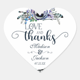 Boho Chic Mint & Navy Bloemenliefde & Bedankt Favo Hart Sticker