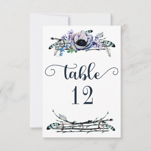 Boho Chic Mint & Navy Bloemstuk Tafelnummer Zitpla (Voorkant)