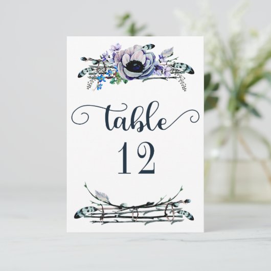 Boho Chic Mint & Navy Bloemstuk Tafelnummer Zitpla (Staand voorkant)