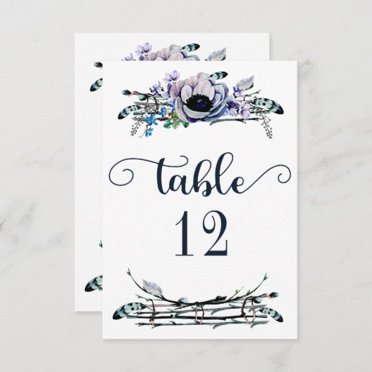 Boho Chic Mint & Navy Bloemstuk Tafelnummer Zitpla (Voorkant / Achterkant)