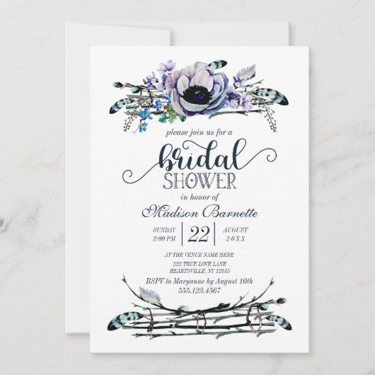 Boho Chic Mint & Navy Bridal Shower Uitnodiging (Voorkant)