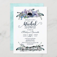 Boho Chic Mint & Navy Bridal Shower Uitnodiging