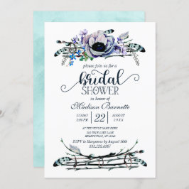 Boho Chic Mint & Navy Bridal Shower Uitnodiging
