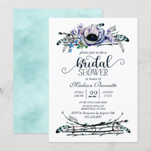 Boho Chic Mint & Navy Bridal Shower Uitnodiging