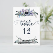 Boho Chic Mint & Navy Floral Table Number Seat Kaart (Staand voorkant)