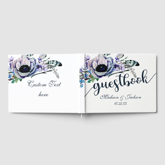 Boho Chic Mint & Navy Floral Wedding Monogram Gastenboek (Volledig)