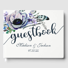 Boho Chic Mint & Navy Floral Wedding Monogram Gastenboek
