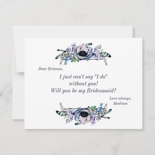 Boho Chic Mint & Navy word je mijn bruidsmeisje Kaart (Achterkant)