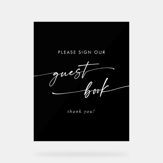 Boho Chic Modern Black Wedding Guest Book Acryl Bord (Voorkant)