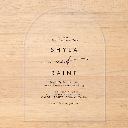 Boho Chic Modern Casual Clear Acryl Huwelijk Acryl Uitnodigingen (Voorkant)