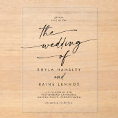 Boho Chic Modern Eenvoudig Clear Acryl Trouwen Acryl Uitnodigingen (Voorkant)