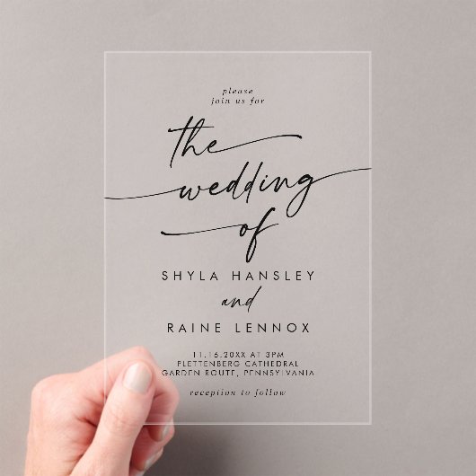 Boho Chic Modern Eenvoudig Clear Acryl Trouwen Uitnodigingen (Insitu (Draagbaar))