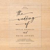 Boho Chic Modern Eenvoudig Clear Acryl Trouwen Uitnodigingen (Voorkant)