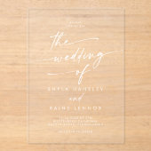 Boho Chic Modern Eenvoudig Wit Clear Wedding Acryl Uitnodigingen (Voorkant)