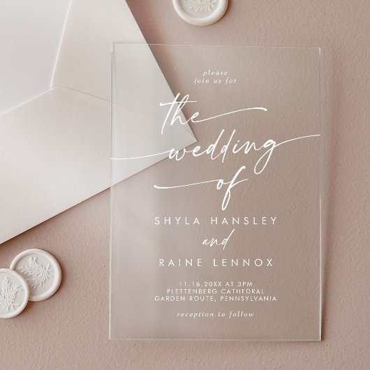 Boho Chic Modern Eenvoudig Wit Clear Wedding Acryl Uitnodigingen