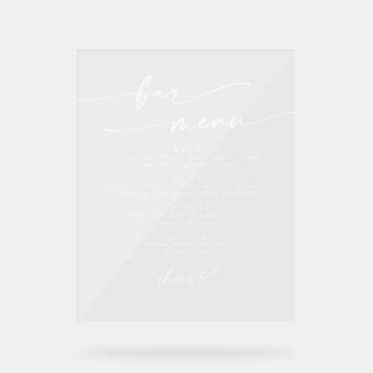 Boho Chic Modern Eenvoudig Wit Clear Wedding Bar Acryl Bord (Voorkant)