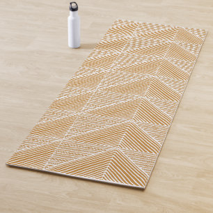 Boho Chic Modern Geometric Lines Pattern Gold Yogamat