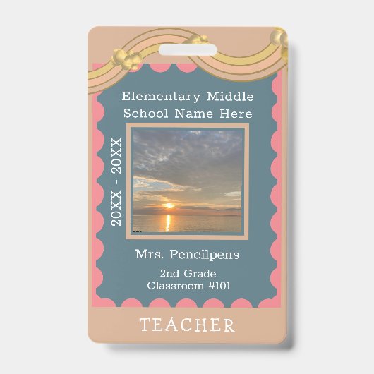 Boho Chic Modern Rainbow Custom Teacher ID Badge (Voorzijde)