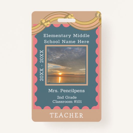 Boho Chic Modern Rainbow Custom Teacher ID Badge (Voorkant)