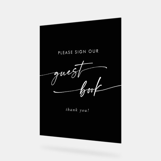 Boho Chic Modern White Black Wedding Guest Book Acryl Bord (Hoek)