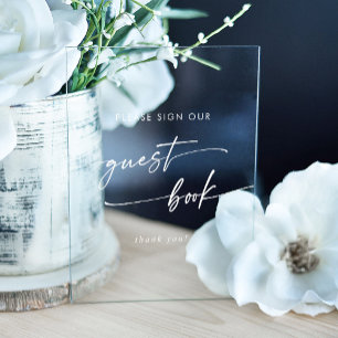 Boho Chic Modern White Clear Wedding Guest Book Acryl Bord