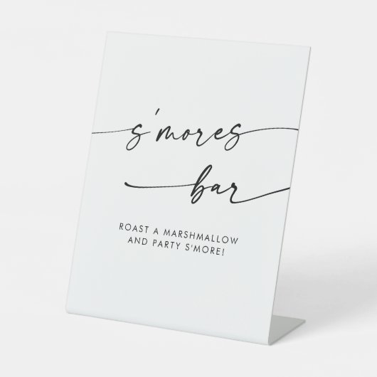 Boho Chic Modern Zwart-wit Smores bruiloft Reclamebord Met Voetstuk (Voorkant)