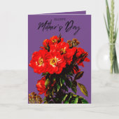Boho Chic Moederdag Red Roses Bouquet Paars Kaart (Voorkant)