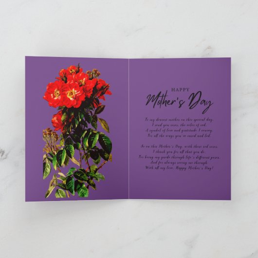 Boho Chic Moederdag Red Roses Bouquet Paars Kaart (Binnen)