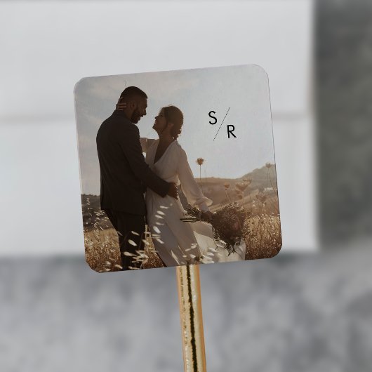 Boho chic monogram foto bruiloft envelop afdichtin vierkante sticker