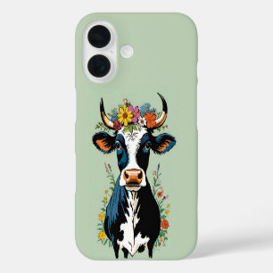 Boho Chic Mooie Minimalistische Koe Bloemenkrans iPhone 16 Hoesje