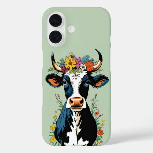 Boho Chic Mooie Minimalistische Koe Bloemenkrans Case-Mate iPhone Case (Achterkant)