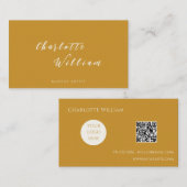 Boho Chic Mosterd Kalligrafie Script Logo QR Code Visitekaartje (Voorkant / Achterkant)