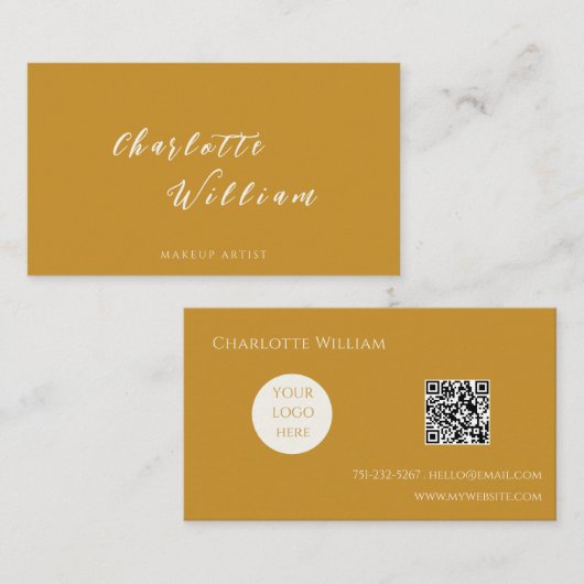 Boho Chic Mosterd Kalligrafie Script Logo QR Code Visitekaartje (Voorkant / Achterkant)