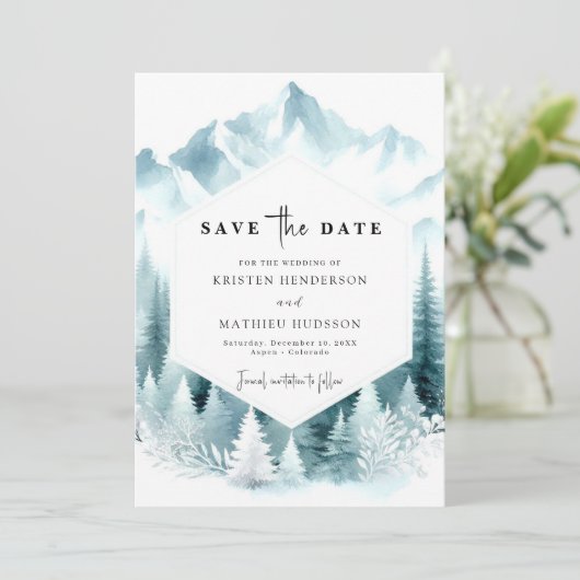 Boho Chic Mountain bruiloft Save The Date (Staand voorkant)