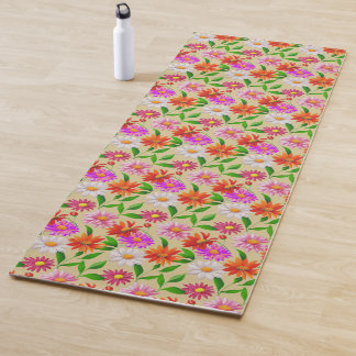Boho Chic Multicolor Flowers with Leaves on Beige Yogamat