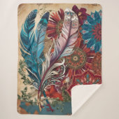Boho Chic Mysterious Mandala Feather Sherpa Deken (Voorkant)