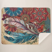 Boho Chic Mysterious Mandala Feather Sherpa Deken (Voorkant (horizontaal))