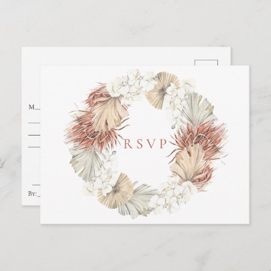 Boho-Chic Natural Wreath Wedding RSVP Song Request Uitnodiging Briefkaart (Voorkant / Achterkant)