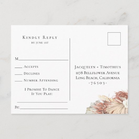 Boho-Chic Natural Wreath Wedding RSVP Song Request Uitnodiging Briefkaart (Achterkant)