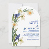 Boho Chic navy blue and white floral Wedding  Kaart (Voorkant)