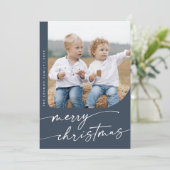 Boho Chic Navy Blue DIY Eenvoudige Foto Kerstmis Feestdagenkaart (Staand voorkant)