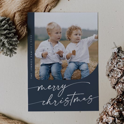 Boho Chic Navy Blue DIY Eenvoudige Foto Kerstmis Feestdagenkaart