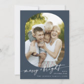 Boho Chic Navy Blue Merry Bright Foto Kerstmis Feestdagenkaart (Voorkant)