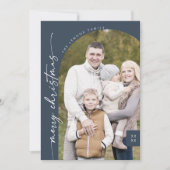 Boho Chic Navy Blue Photo Modern Vrolijk Kerstfees Feestdagenkaart (Voorkant)