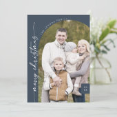 Boho Chic Navy Blue Photo Modern Vrolijk Kerstfees Feestdagenkaart (Staand voorkant)